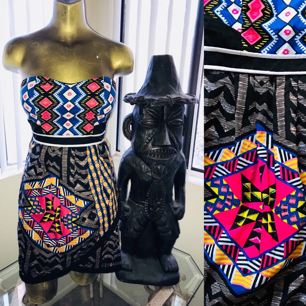 Rockabilly Strapless Tulip Hem TIKI Print MINI DRESS XS